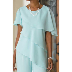 2 Piece Long Mother of the Bride Jumpsuit with Jewel Neckline