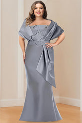 2 Piece Plus Size Long Mother of the Bride & Groom Wrap Dress in Trumpet