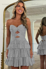 Orange A Line Strapless Sweetheart Satin Homecoming Dress with Keyhole