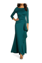 3/4 Sleeve Scoop Neck Ruffled Mother of the Bride Sheath Dress