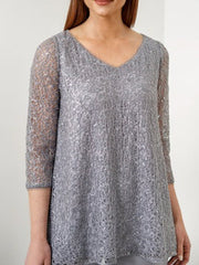 3/4 Sleeve V Neck Chiffon Mother of the Bride Pantsuit with Sequins