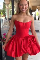 Suzhoufashion A-Line Bateau Strapless Satin Floral Homecoming Dress
