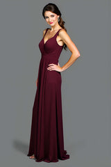 A Line Cabernet Backless Ruched Long Formal Dress