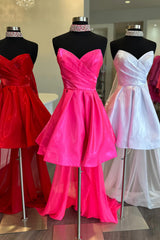 A-Line Fuchsia Homecoming Dresses Strapless Ruched Short Cocktail Dresses with Detchable Train