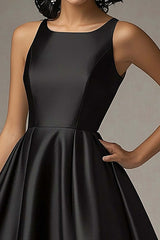 A Line Knee-Length Scoop Neck Black Wedding Guest Dress Formal Dress