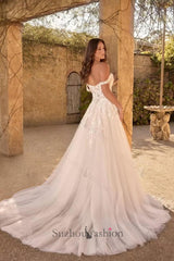 A Line Lace Sweetheart Sleeveless White Wedding Dress Long Bridal Gown With Appliques Split