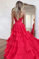 A Line Light Pink Prom Dress Sweetheart Ruffled Long Formal Dress With Slit
