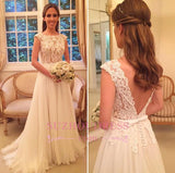 A-Line Long Chiffon Open Back Wedding Gowns Sleeveless Applique Elegant Wedding Dresses