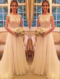 A-Line Long Chiffon Open Back Wedding Gowns Sleeveless Applique Elegant Wedding Dresses