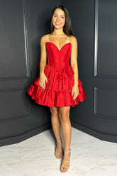 A-Line Red Homecoming Dresses Sweetheart Tiered Corset Short Cocktail Dresses