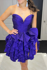 A-Line Royal Blue Homecoming Dresses Sweetheart Short Cocktail Dresses with Ruffles