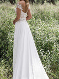 A-Line Side Split Sleeveless Wedding Dress V-neck Lace Chiffon Floor-Length Bridal Dresses