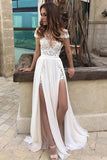 A-Line Side Split Sleeveless Wedding Dress V-neck Lace Chiffon Floor-Length Bridal Dresses
