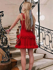 A-Line Spaghetti Straps Ruffles Short Homecoming Dress