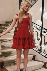 Suzhoufashion A-Line Spaghetti Straps Ruffles Short Homecoming Dress