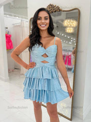 A Line Spaghetti Straps Sweetheart Satin Homecoming Dress with Keyhole