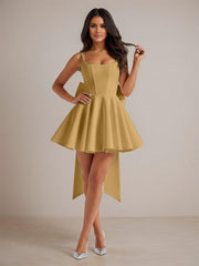 A-Line Square Neck Pleated Homecoming Dresses Mini Cocktail Dress with Bow