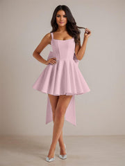 A-Line Square Neck Pleated Homecoming Dresses Mini Cocktail Dress with Bow