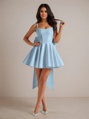 A-Line Square Neck Pleated Homecoming Dresses Mini Cocktail Dress with Bow
