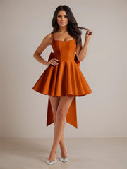 A-Line Square Neck Pleated Homecoming Dresses Mini Cocktail Dress with Bow
