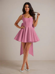 A-Line Square Neck Pleated Homecoming Dresses Mini Cocktail Dress with Bow