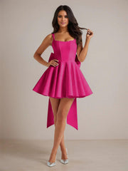 A-Line Square Neck Pleated Homecoming Dresses Mini Cocktail Dress with Bow