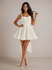 A-Line Square Neck Pleated Homecoming Dresses Mini Cocktail Dress with Bow