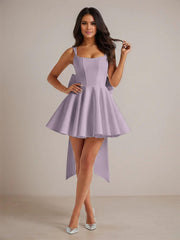 A-Line Square Neck Pleated Homecoming Dresses Mini Cocktail Dress with Bow