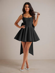 A-Line Square Neck Pleated Homecoming Dresses Mini Cocktail Dress with Bow