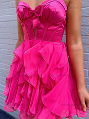 A Line Strapless Cut Front Homecoming Dress with Bow