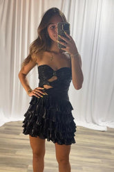 Suzhoufashion A Line Strapless Cut Out Tiered Metallic Short Homecoming Dress