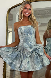 Suzhoufashion A Line Strapless Printed Short Homecoming Dress with Bowknot