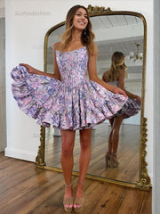 A-Line Strapless Short Print Homecoming Mini Dress