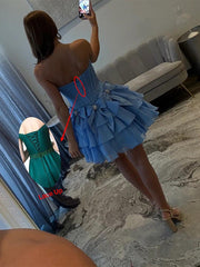 A-Line Strapless Short Satin Homecoming Dress With Bowknot
