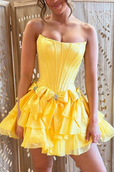 Suzhoufashion A-Line Strapless Short Satin Homecoming Dress With Bowknot