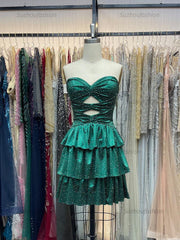 A Line Strapless Sweetheart Satin Homecoming Dress with Keyhole