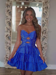 A Line Strapless Sweetheart Satin Homecoming Dress with Keyhole