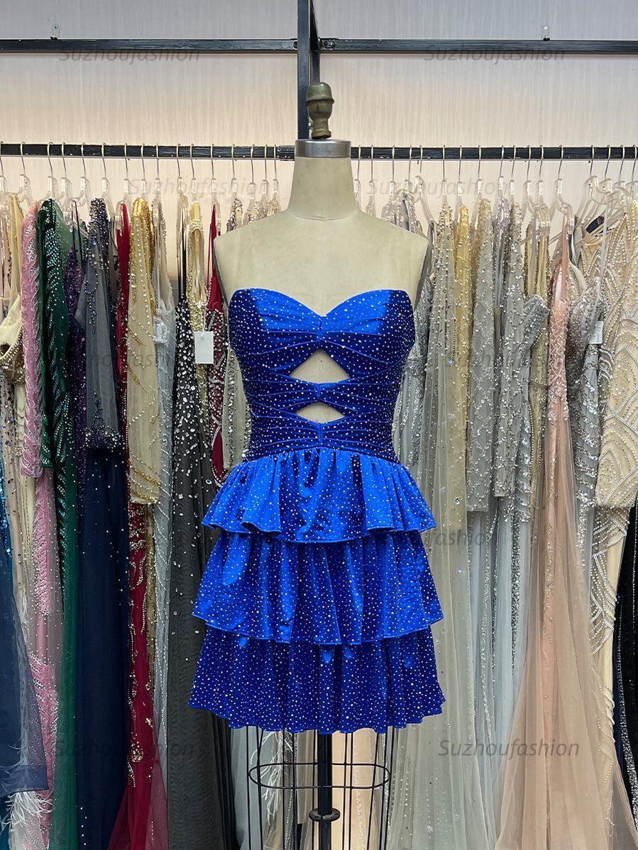 A Line Strapless Sweetheart Satin Homecoming Dress with Keyhole