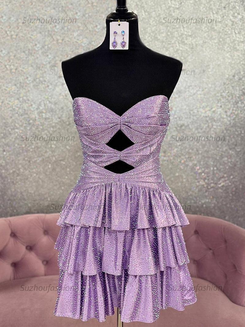 A Line Strapless Sweetheart Satin Homecoming Dress with Keyhole