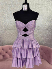 A Line Strapless Sweetheart Satin Homecoming Dress with Keyhole