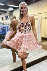 Suzhoufashion A-Line Sweetheart Short Tiered Tulle Homecoming Dress with Mirror