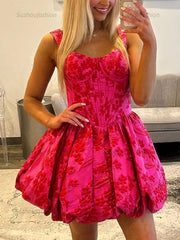 A-Line Sweetheart Straps Boned Satin Floral Homecoming Dress