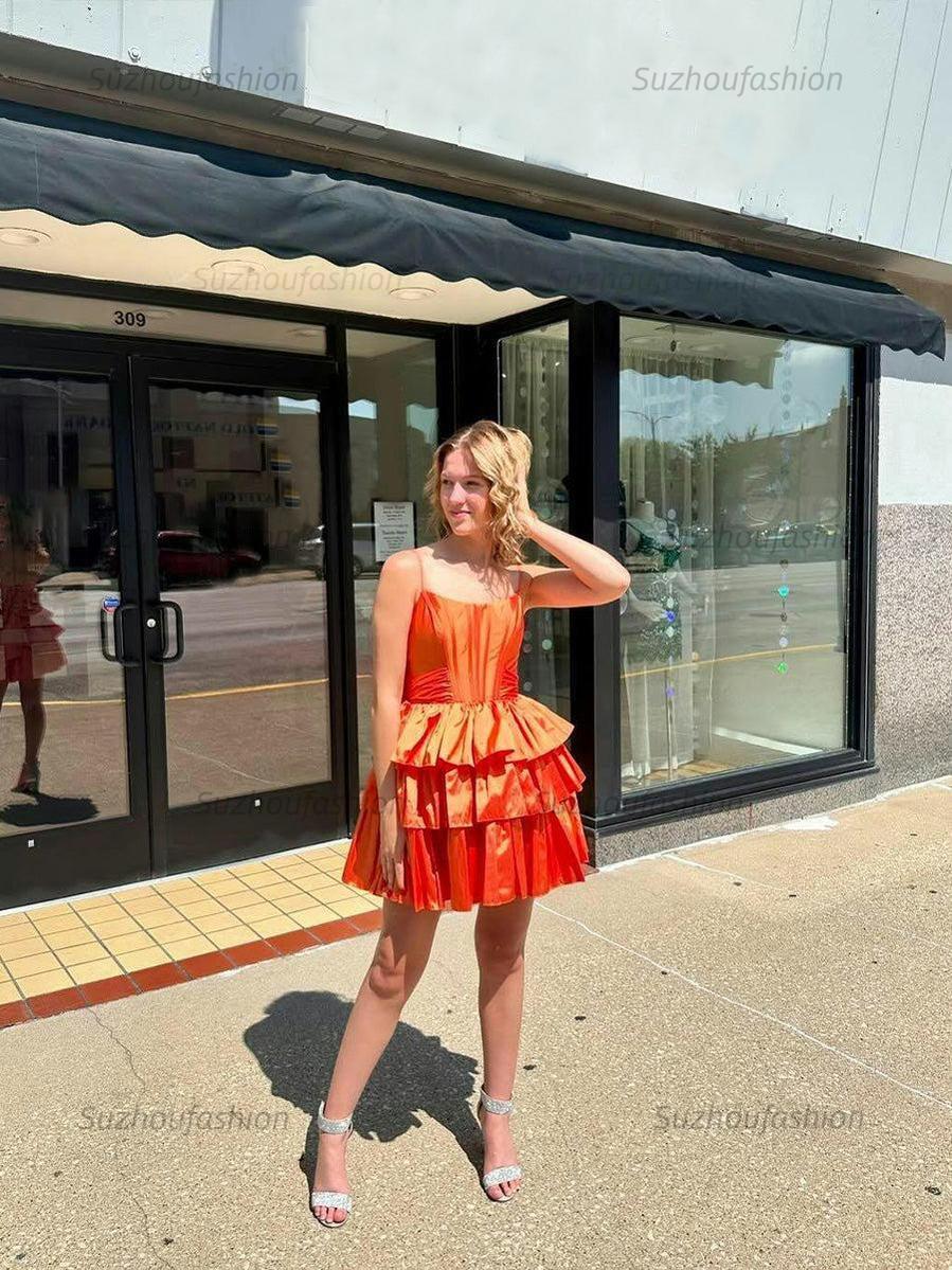 A Line Tiered Short Homecoming Dress with Bow