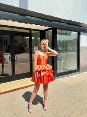 A Line Tiered Short Homecoming Dress with Bow