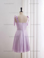 A-line Bow Tie Ruched Short Homecoming Dress