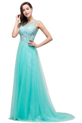 A-line Court Train Tulle Formal Dresses with Appliques