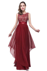 A-line Floor-length Chiffon Lace Formal Dresses