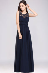 A-line Lace Sleeveless Prom Dress Long Chiffon Scoop On Sale