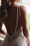 A-line Open Back V-neck Lace Chiffon Wedding Dress