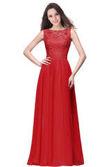 A-line Sleeveless Crew Floor-length Lace Top Chiffon Formal Dress
